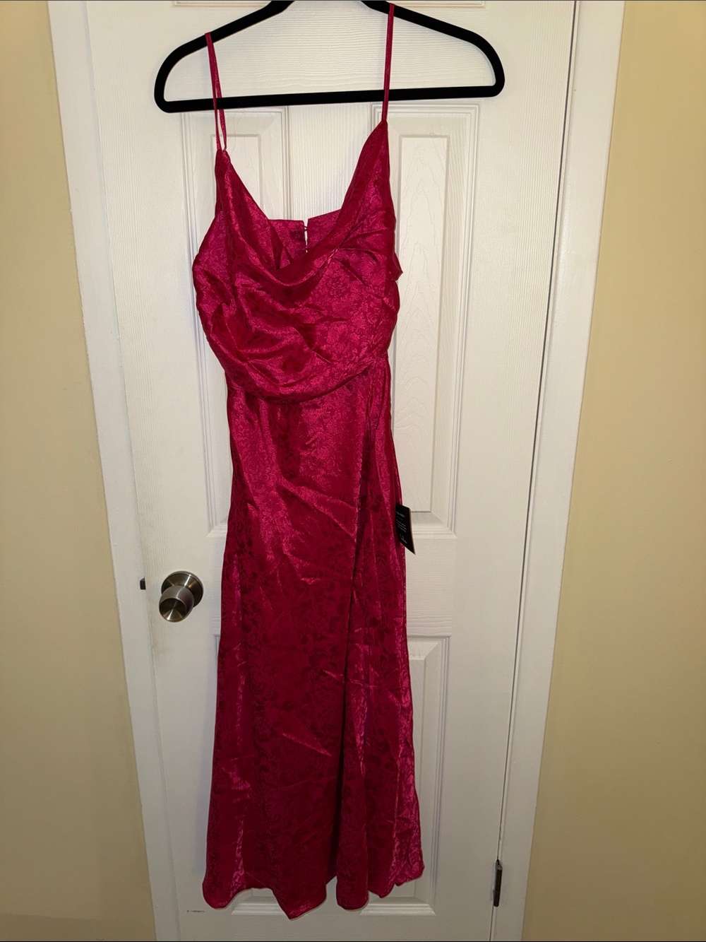 Lulu's Satin Magenta Cowl Neck Midi Dress